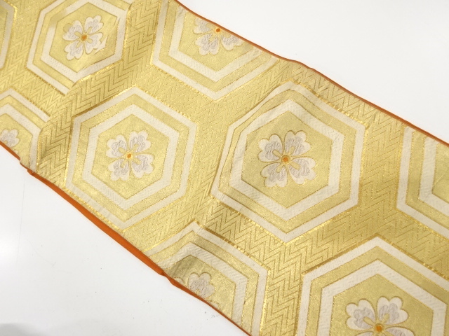 アンティーク　重ね亀甲に花模様織り出し袋帯（材料）